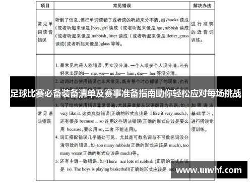 足球比赛必备装备清单及赛事准备指南助你轻松应对每场挑战